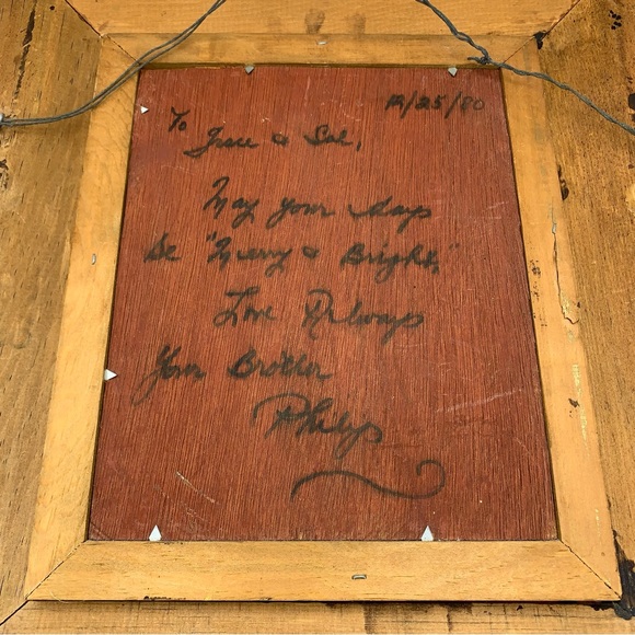 Vintage Framed Winter Oil Painting 16x18 Snow Scene Covered Wagon SIGNED (1950s) - Picture 12 of 13